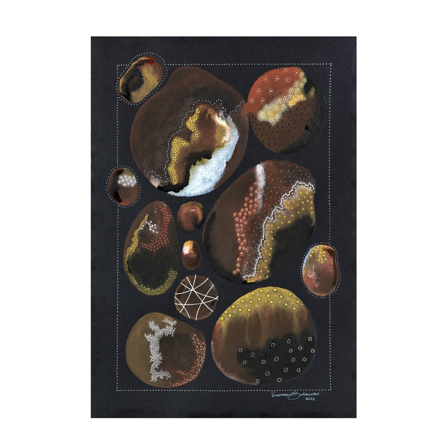 Watercolour Brown Pebbles A